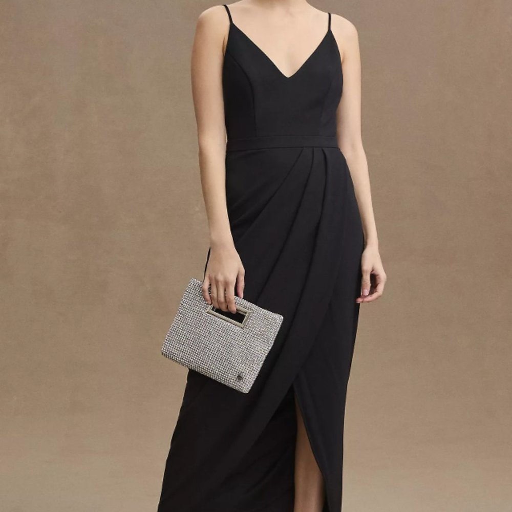 BHLDN Black V Neck Crepe Formal Dress Sz 0